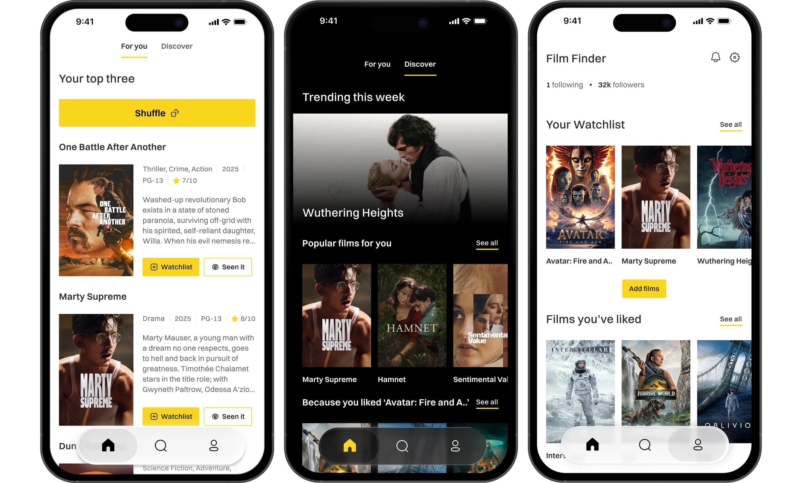 The brand as interface: the Top 3 home, Discover and profile on device.